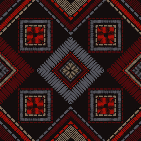 Ethnic boho seamless pattern. Embroidery on fabric. Patchwork texture. Weaving. Traditional...
