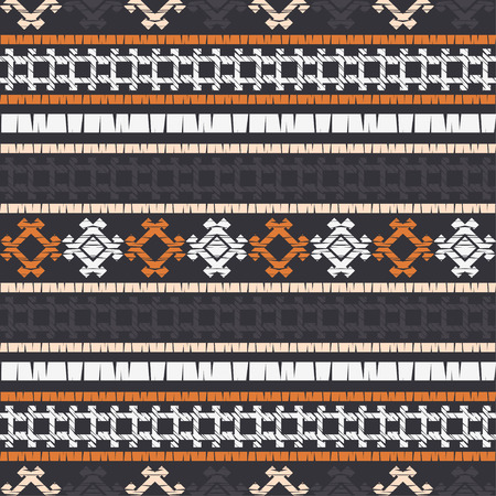 Ethnic boho seamless pattern. Embroidery on fabric. Patchwork texture. Weaving. Traditional ornament. Tribal pattern. Folk motif. Can be used for wallpaper, textile, wrapping, web page background.のイラスト素材
