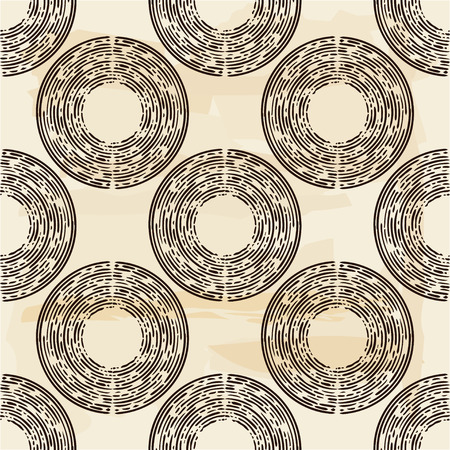 Seamless pattern of hand drawn linear hatching. Engraving. Old paper. Polka dot. Brown and beige. Vector illustration. Can be used for wallpaper, textile, wrapping, web page background.のイラスト素材