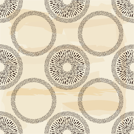 Seamless pattern of hand drawn linear hatching. Engraving. Old paper. Polka dot. Brown and beige. Vector illustration. Can be used for wallpaper, textile, wrapping, web page background.のイラスト素材