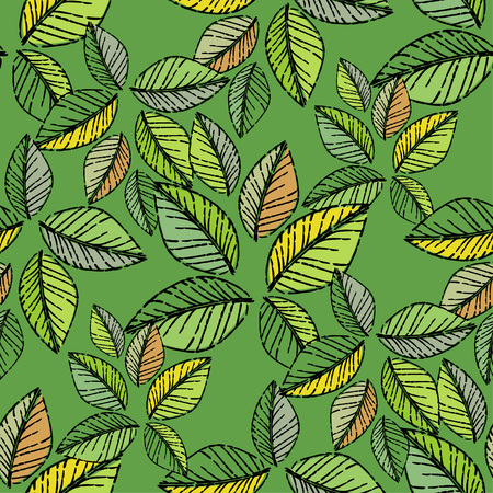 Engraving. Seamless pattern of hand drawn linear hatching. The leaves on the trees. Old paper. Vector illustration. Can be used for wallpaper, textile, wrapping, web page background.のイラスト素材