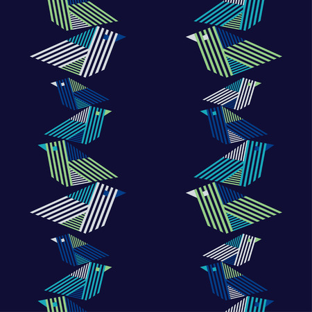 Seamless background with decorative birds. Striped texture. Birds in the sky. Vector illustration. Can be used for wallpaper, textile, wrapping, web page background.のイラスト素材