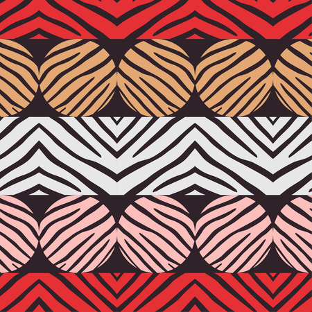 Trendy seamless pattern designs. Circles and squares with Zebra stripes. Vector geometric background. Can be used for wallpaper, textile, wrapping, web page background.のイラスト素材