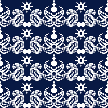 Paisley ornament. Polka dot. Ethnic boho seamless pattern. Ikat. Traditional ornament. Folk motif. Can be used for wallpaper, textile, invitation card, wrapping, web page background.のイラスト素材