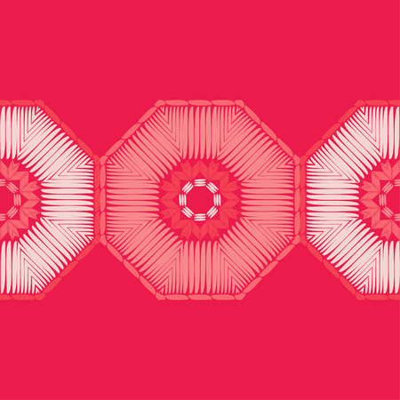 Trendy seamless pattern designs. Octagons and snowflakes from ethnic stripes. Boho. Vector geometric background. Can be used for wallpaper, textile, invitation card, wrapping, web page background.のイラスト素材