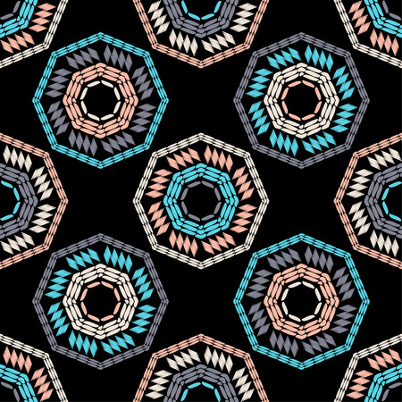 Trendy seamless pattern designs. Octagons from ethnic stripes. Boho. Vector geometric background....