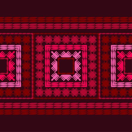 Ethnic boho seamless pattern. Embroidery on fabric. Patchwork texture. Weaving. Traditional ornament. Tribal pattern. Folk motif. Can be used for wallpaper, textile, invitation card, wrapping, web.のイラスト素材