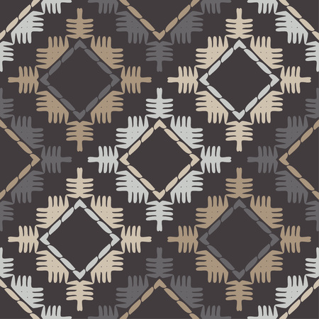 Ethnic boho seamless pattern. Embroidery on fabric. Patchwork texture. Weaving. Traditional ornament. Tribal pattern. Folk motif. Can be used for wallpaper, textile, invitation card, wrapping, web.のイラスト素材