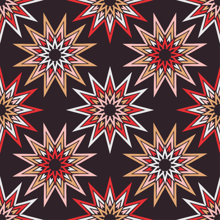 Seamless vector background. Ornament with stars. Mosaic of ethnic figures. Hand drawing. Can be used for wallpaper, textile, invitation card, wrapping, web page background.のイラスト素材
