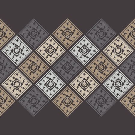 Ethnic boho seamless pattern. Lace. Embroidery on fabric. Patchwork texture. Weaving. Traditional ornament. Tribal pattern. Folk motif. Can be used for wallpaper, textile, wrapping, web.のイラスト素材