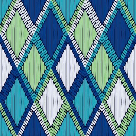 Ethnic boho seamless pattern. Lace. Embroidery on fabric. Patchwork texture. Weaving. Traditional ornament. Tribal pattern. Folk motif. Can be used for wallpaper, textile, wrapping, web.のイラスト素材