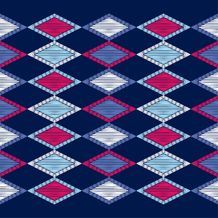 Ethnic boho seamless pattern. Lace. Embroidery on fabric. Patchwork texture. Weaving. Traditional ornament. Tribal pattern. Folk motif. Can be used for wallpaper, textile, wrapping, web.のイラスト素材