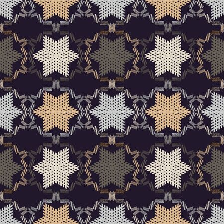 Christmas snowflakes. Ethnic boho seamless pattern. Lace. Embroidery on fabric. Patchwork texture. Weaving. Traditional ornament. Tribal pattern. Folk motif. Can be used for wallpaper, textile, wrapping, web.のイラスト素材