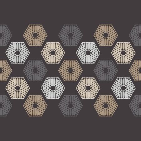 Hexagon. Ethnic boho seamless pattern. Lace. Embroidery on fabric. Patchwork texture. Weaving. Traditional ornament. Tribal pattern. Folk motif. Can be used for wallpaper, textile, wrapping, web.のイラスト素材