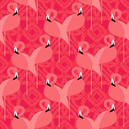 Seamless vector pattern with Pink Flamingos. Cute cartoon. Vector illustration. Can be used for wallpaper, textile, invitation card, wrapping, web page background.のイラスト素材
