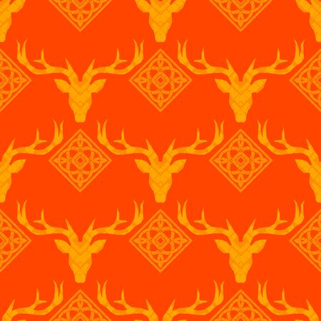 Deer silhouette with pattern. Vibrant colors. Seamless vector background. Graphic element for design. Can be used for wallpaper, textile, invitation card, wrapping, web page background.のイラスト素材