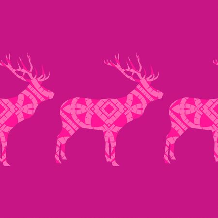 Deer silhouette with pattern. Vibrant colors. Seamless vector background. Graphic element for design. Can be used for wallpaper, textile, invitation card, wrapping, web page background.のイラスト素材