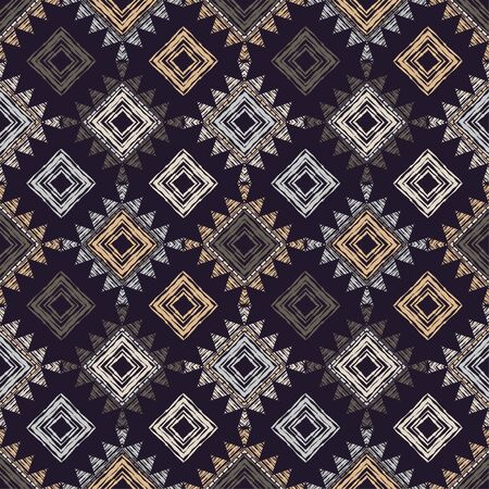 Ethnic boho seamless pattern. Lace. Embroidery on fabric. Patchwork texture. Weaving. Traditional ornament. Tribal pattern. Folk motif. Can be used for wallpaper, textile, wrapping, web.のイラスト素材
