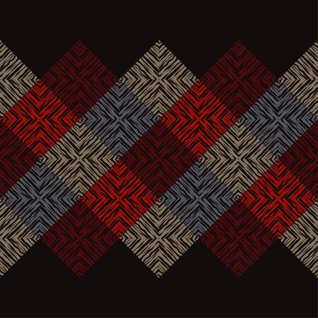 Ethnic boho seamless pattern. Lace. Embroidery on fabric. Patchwork texture. Weaving. Traditional ornament. Tribal pattern. Folk motif. Can be used for wallpaper, textile, wrapping, web.のイラスト素材