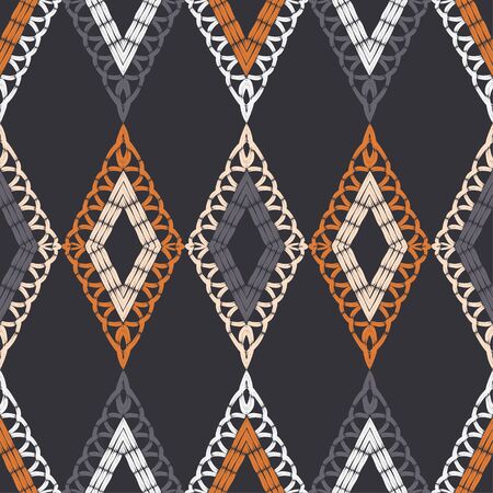 Ethnic boho seamless pattern. Lace. Embroidery on fabric. Patchwork texture. Weaving. Traditional ornament. Tribal pattern. Folk motif. Can be used for wallpaper, textile, wrapping, web.のイラスト素材
