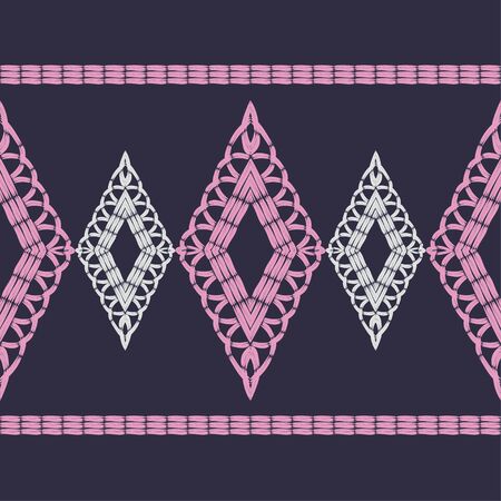 Ethnic boho seamless pattern. Lace. Embroidery on fabric. Patchwork texture. Weaving. Traditional ornament. Tribal pattern. Folk motif. Can be used for wallpaper, textile, wrapping, web.のイラスト素材