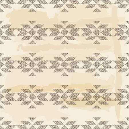 Engraving. Seamless pattern of hand drawn linear hatching. Mosaic of ethnic figures. Old paper. Vector illustration. Can be used for wallpaper, textile, invitation card, wrapping, web page background.のイラスト素材