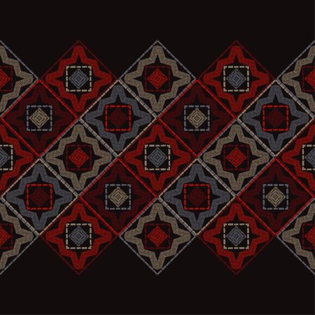 Ethnic boho seamless pattern. Lace. Embroidery on fabric. Patchwork texture. Weaving. Traditional ornament. Tribal pattern. Folk motif. Can be used for wallpaper, textile, wrapping, web.のイラスト素材