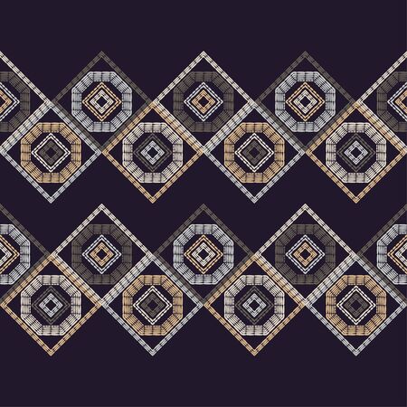 Ethnic boho seamless pattern. Lace. Embroidery on fabric. Patchwork texture. Weaving. Traditional ornament. Tribal pattern. Folk motif. Can be used for wallpaper, textile, wrapping, web.のイラスト素材