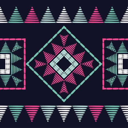 Ethnic boho seamless pattern. Lace. Embroidery on fabric. Patchwork texture. Weaving. Traditional ornament. Tribal pattern. Folk motif. Can be used for wallpaper, textile, wrapping, web. のイラスト素材