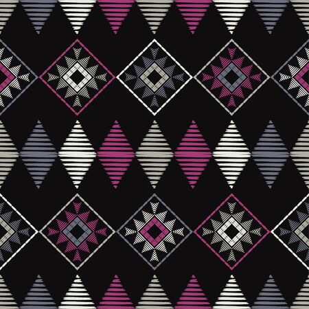 Ethnic boho seamless pattern. Lace. Embroidery on fabric. Patchwork texture. Weaving. Traditional ornament. Tribal pattern. Folk motif. Can be used for wallpaper, textile, wrapping, web.のイラスト素材