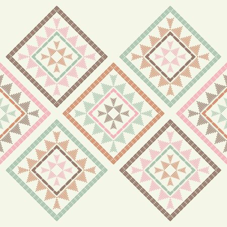Ethnic boho seamless pattern. Lace. Embroidery on fabric. Patchwork texture. Weaving. Traditional ornament. Tribal pattern. Folk motif. Can be used for wallpaper, textile, wrapping, web. のイラスト素材
