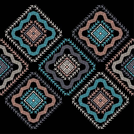Ethnic boho seamless pattern. Lace. Embroidery on fabric. Patchwork texture. Weaving. Traditional ornament. Tribal pattern. Folk motif. Can be used for wallpaper, textile, wrapping, web. のイラスト素材