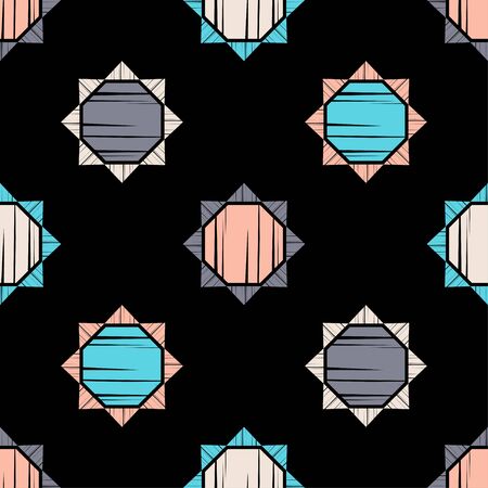 Ethnic boho seamless pattern. Lace. Embroidery on fabric. Patchwork texture. Weaving. Traditional ornament. Tribal pattern. Folk motif. Can be used for wallpaper, textile, wrapping, web. のイラスト素材