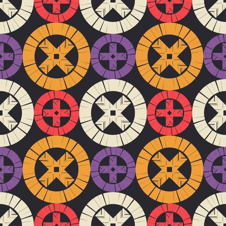 Polka dots seamless pattern. Mosaic of ethnic figures. Patterned texture. Geometric background. Can be used for wallpaper, textile, invitation card, wrapping, web page background.のイラスト素材