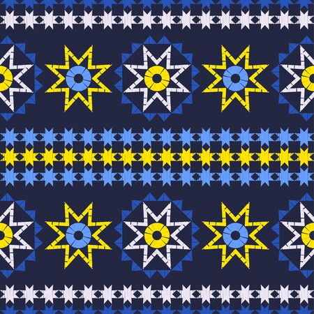 Ornament of eight-pointed Stars. Seamless vector background. Mosaic of ethnic figures. Hand drawing. Can be used for wallpaper, textile, invitation card, wrapping, web page background.のイラスト素材