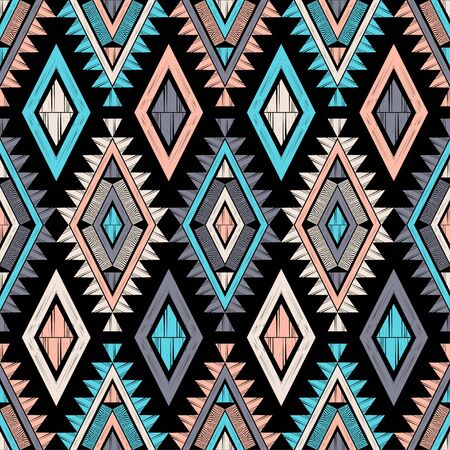Ethnic boho seamless pattern. Lace. Embroidery on fabric. Patchwork texture. Weaving. Traditional ornament. Tribal pattern. Folk motif. Can be used for wallpaper, textile, wrapping, web.のイラスト素材