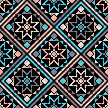 Ornament of Eight-pointed Stars. Seamless vector background. Mosaic of ethnic figures. Hand drawing. Can be used for wallpaper, textile, invitation card, wrapping, web page background.のイラスト素材