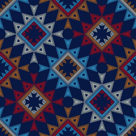 Ethnic boho seamless pattern. Lace. Embroidery on fabric. Patchwork texture. Weaving. Traditional ornament. Tribal pattern. Folk motif. Vector illustration for web design or print.のイラスト素材