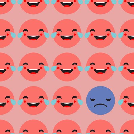 Positive and Negative emotions. Seamless background. Sad and Happy Mood Icons. Vector illustration for web design or print.のイラスト素材