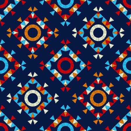 Aztec elements. Design with manual hatching. Ethnic boho ornament. Seamless background. Tribal motif. Vector illustration for web design or print.のイラスト素材