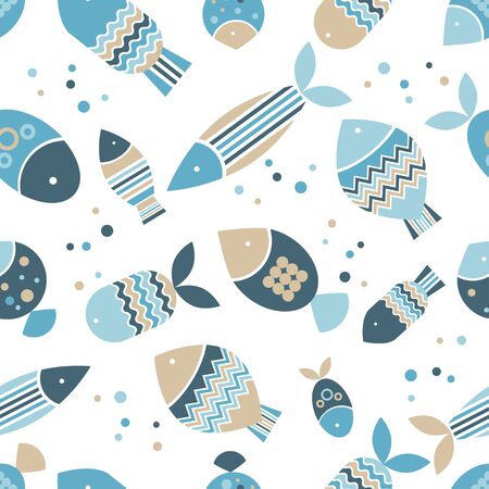 Seamless pattern with fishes in the sea. Cute cartoon. Vector illustration for web design or print.のイラスト素材