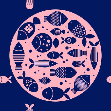 Seamless pattern with fishes in the sea. Cute cartoon. Vector illustration for web design or print.のイラスト素材