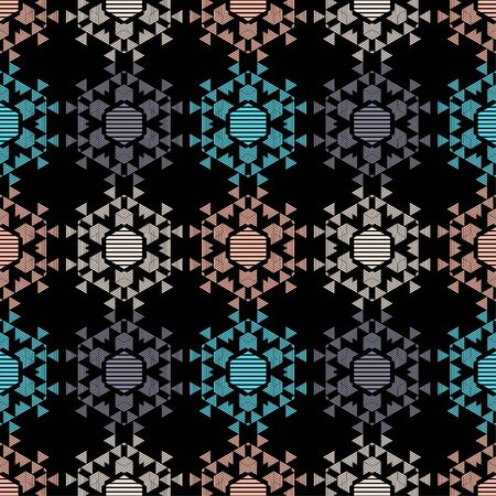 Hexagons and Snowflakes. Ethnic boho ornament. Seamless background. Tribal motif. Vector...