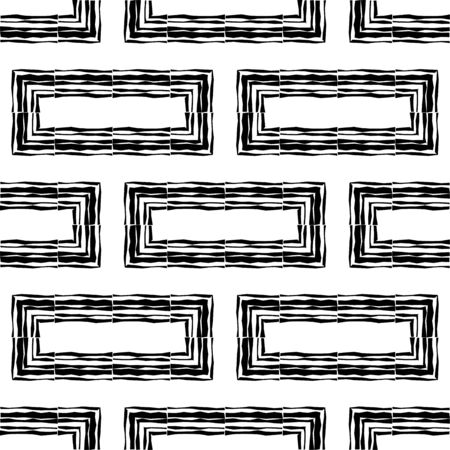 Black-and-white figures with curved stripes. Ethnic boho ornament. Seamless background. Tribal motif. Vector illustration for web design or print.のイラスト素材