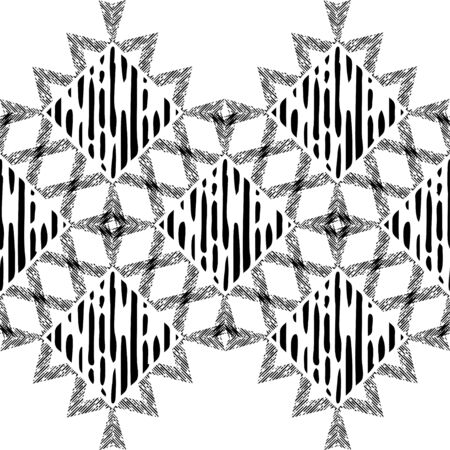 Engraving. Black and white seamless background. Ethnic boho ornament. Seamless background. Tribal motif. Vector illustration for web design or print.のイラスト素材