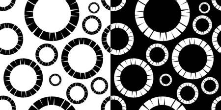 A set of 2 images. Black and white seamless background. Design with manual hatching. Ethnic boho ornament. Seamless background. Tribal motif. Vector illustration for web design or print.のイラスト素材