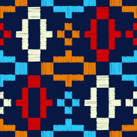 Aztec elements. Design with manual hatching. Ethnic boho ornament. Seamless background. Tribal motif. Vector illustration for web design or print.のイラスト素材