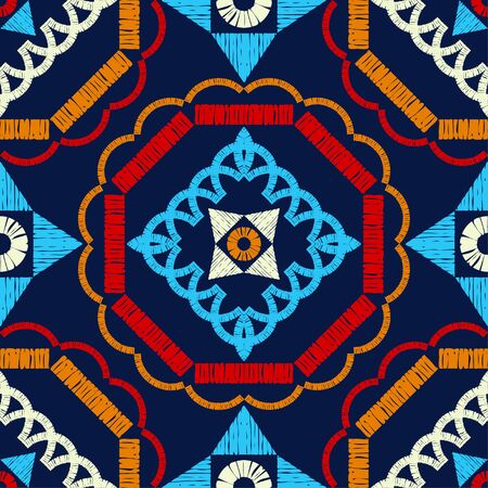 Seamless pattern. Geometry. Design with manual hatching. Textile. Ethnic boho ornament. Vector illustration for web design or print.のイラスト素材