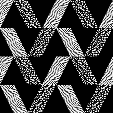 Texture of Zebra stripes and Leopard spots. Seamless pattern. Geometry. Design with manual hatching. Textile. Ethnic boho ornament. Vector illustration for web design or print.のイラスト素材