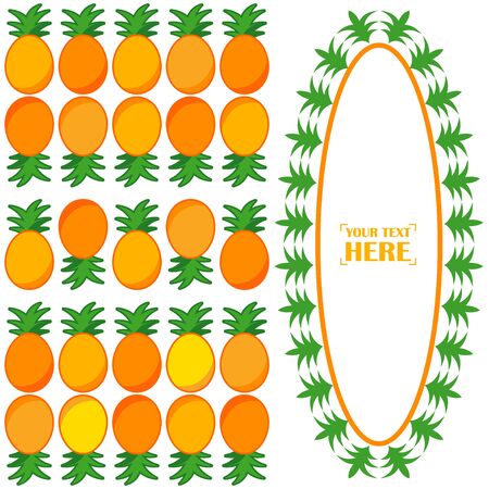 Postcard with pineapples and leaves. Text on postcard. Vector illustration for web design or print.のイラスト素材